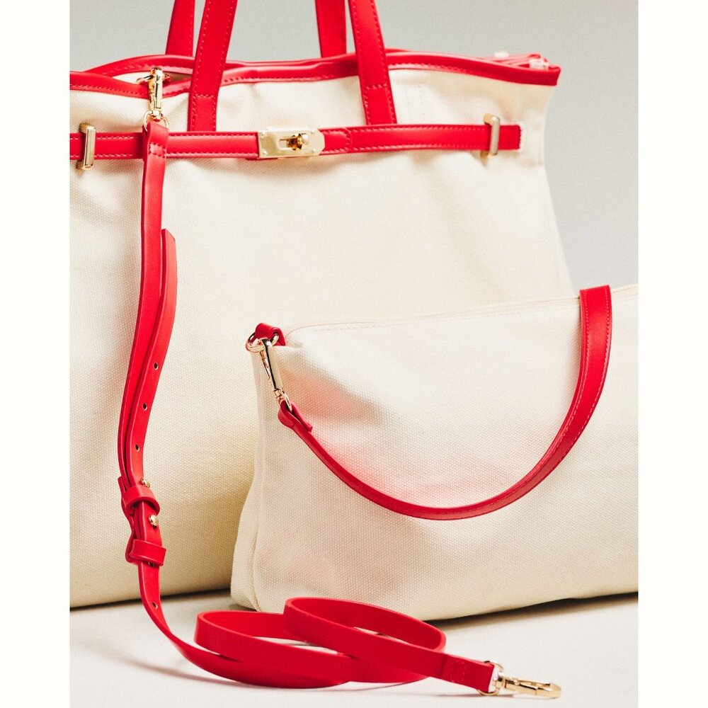 Anthropologie Faux Leather Trim Belted Canvas Tote ("Boatkin")